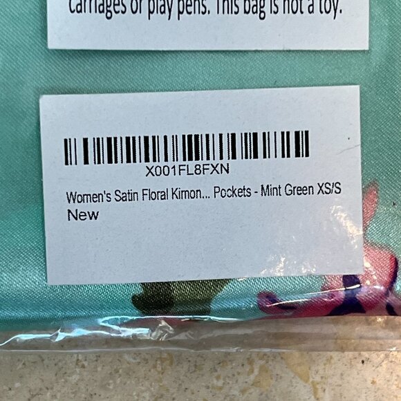 Kimono Robe Floral Satin Aqua Green with Pockets and Belt XS - Picture 4 of 5